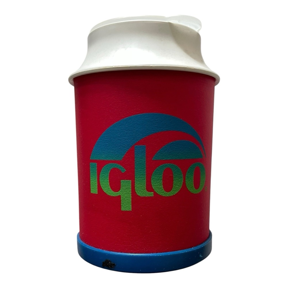 Vintage Igloo Iggy 5-in-1 Commuter Cup Can Bottle Cooler Red Blue White